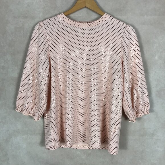 NANETTE LEPORE Coral Shimmer Dot 3/4 Sleeve Top NWOT M - Picture 3 of 11